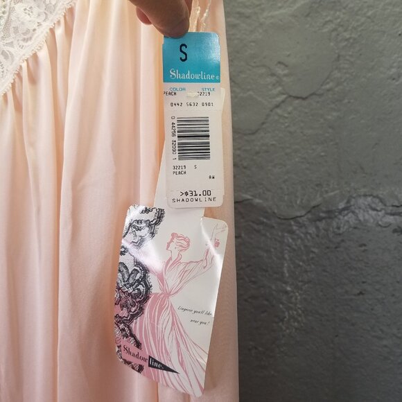 Vintage Shadowline Night Gown Sz S Maxi Peach Pink Nylon Puffy Flower USA NEW - Picture 12 of 16